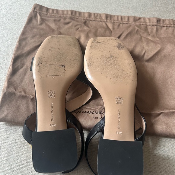 Gianvito Rossi Black Leather Open Toe Block Heel Slingback Sandals - Picture 3 of 5